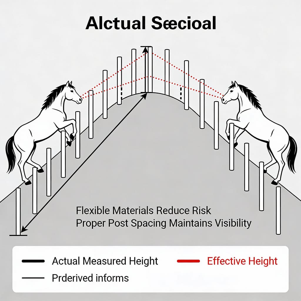 Technical diagram showing effective fence height on slopes | How do you fence horses on uneven or hilly terrain?