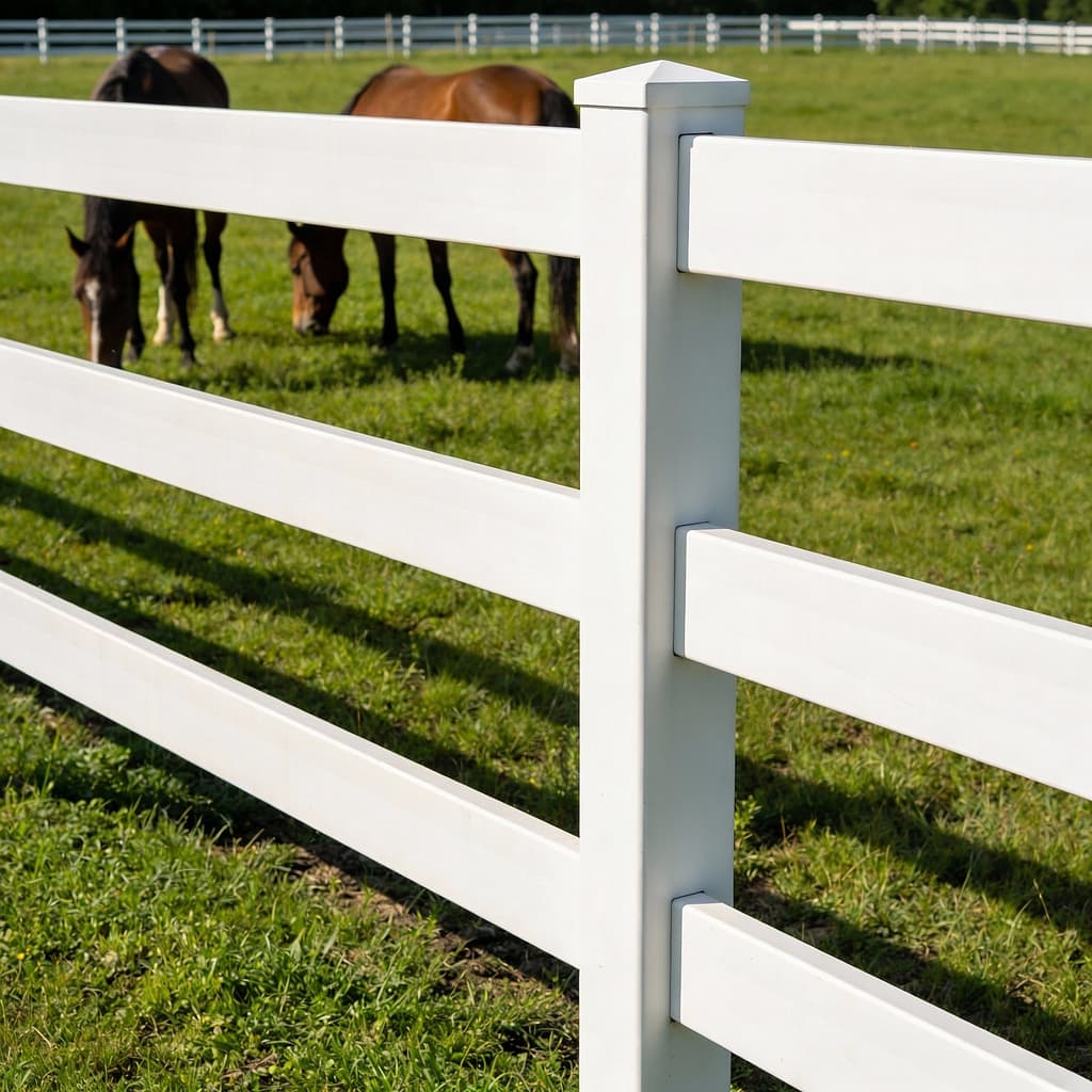 Horse pasture with visible wooden rail fencing | What is the safest fencing for horses?