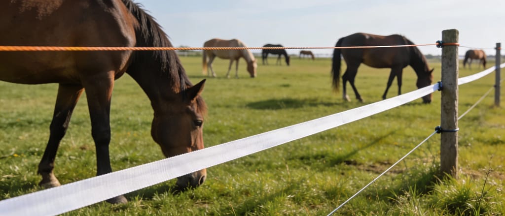Horses grazing safely near properly installed electric fencing | Is electric fencing safe for horses?