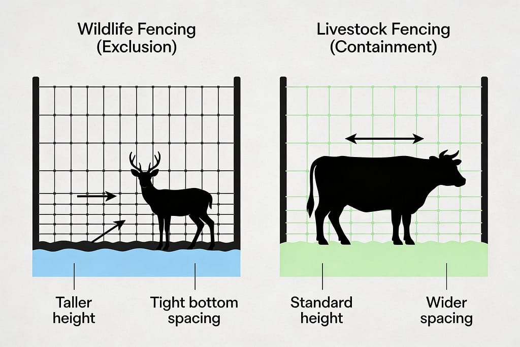 Wildlife fencing versus livestock fencing comparison | What is the difference between wildlife fencing and livestock fencing?