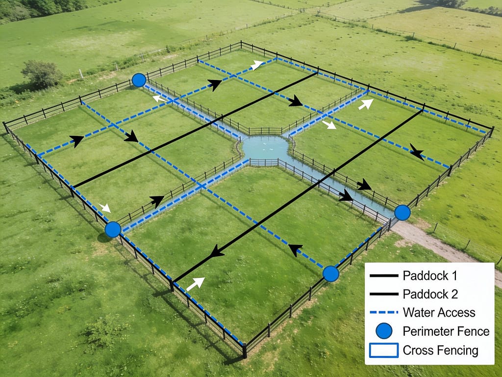 Paddock layout diagram | How do you divide pastures for mixed livestock grazing?