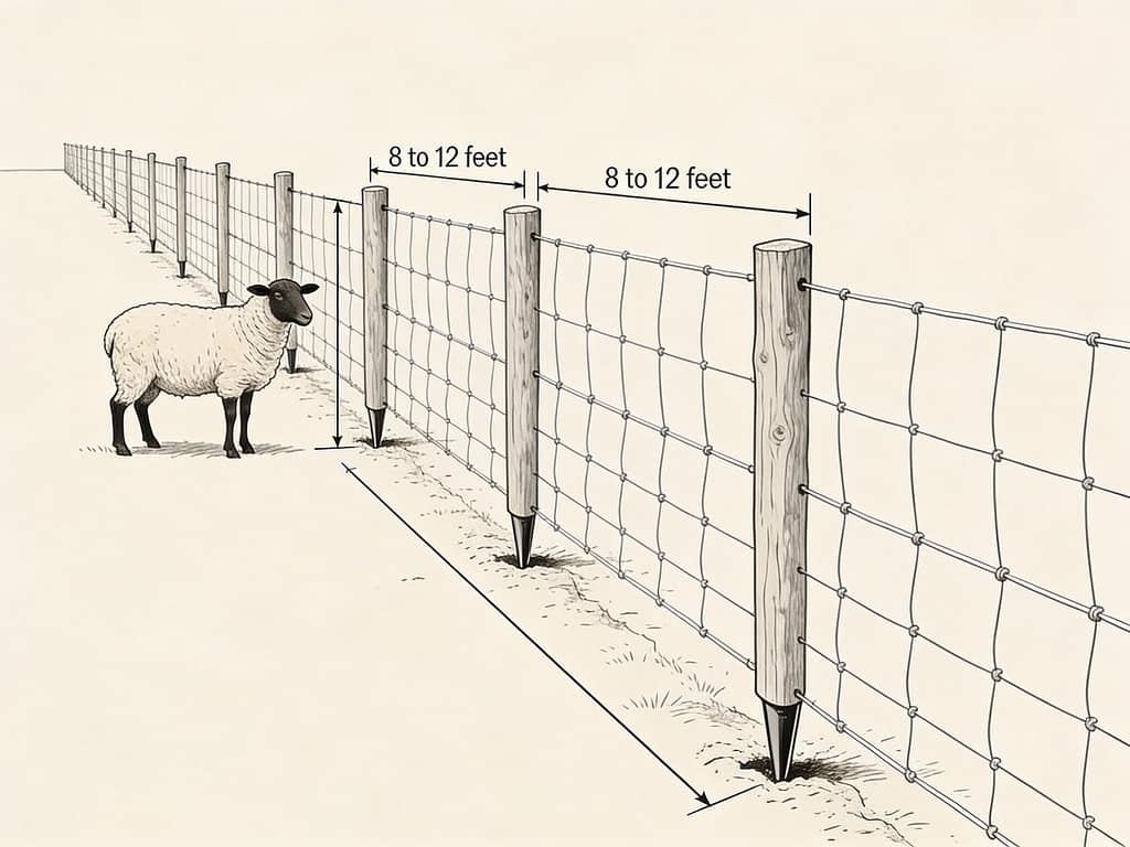 Sheep fencing post spacing diagram | How far apart should fence posts be for sheep fencing?