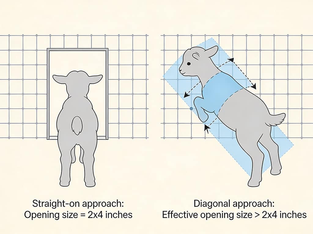 Fence opening dynamics for young animals | How to prevent baby goats / lambs from slipping through fences?