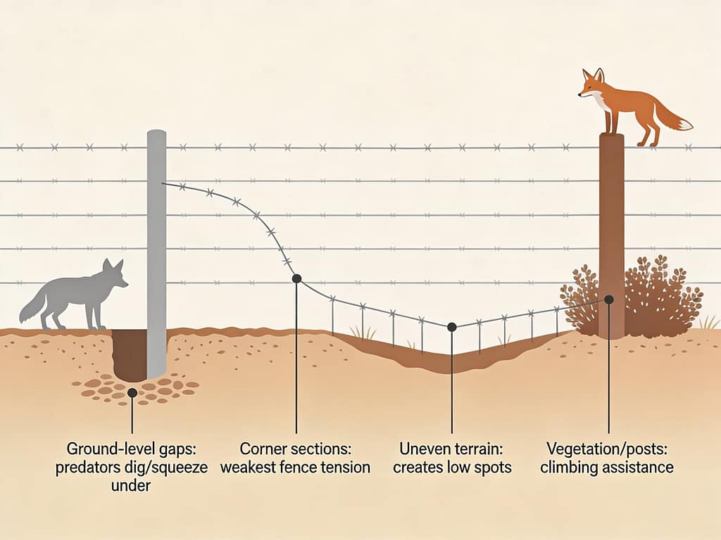 Predator entry points in livestock fencing | How to protect young livestock from predators using fencing?