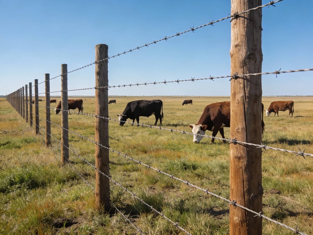 Properly installed barbed wire fence used for mature cattle in an open pasture | Is barbed wire safe for cattle?
