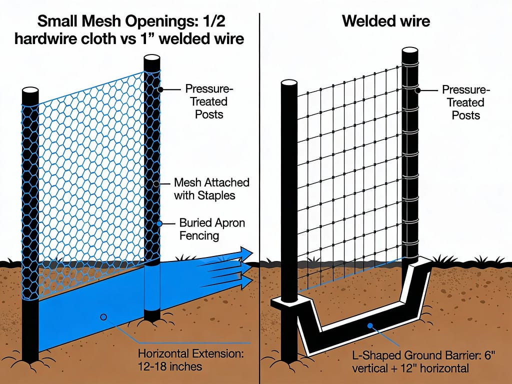 Fencing construction diagram with mesh types | What is the best fencing for a chicken run?