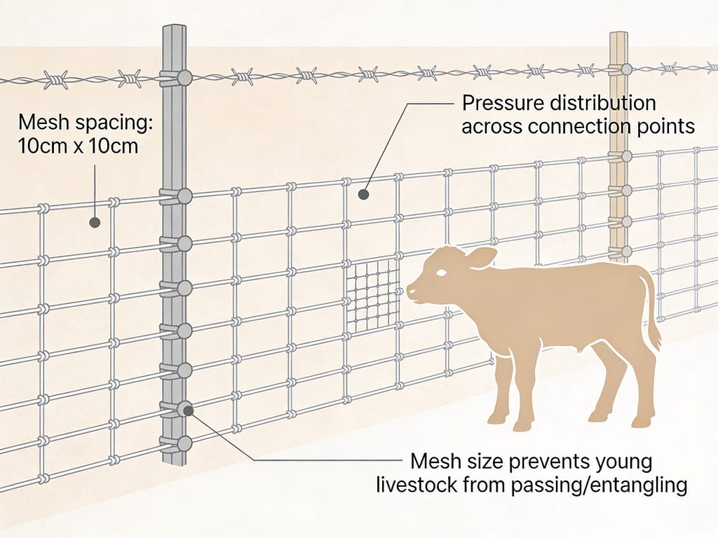 Woven wire fence mesh spacing illustration | What is the best fencing for young livestock?