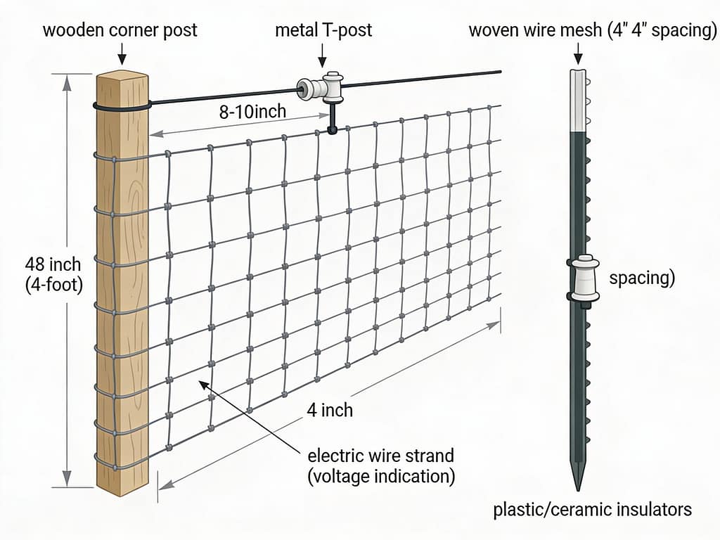 Technical diagram of goat fencing structure | What type of fencing is best for goats?