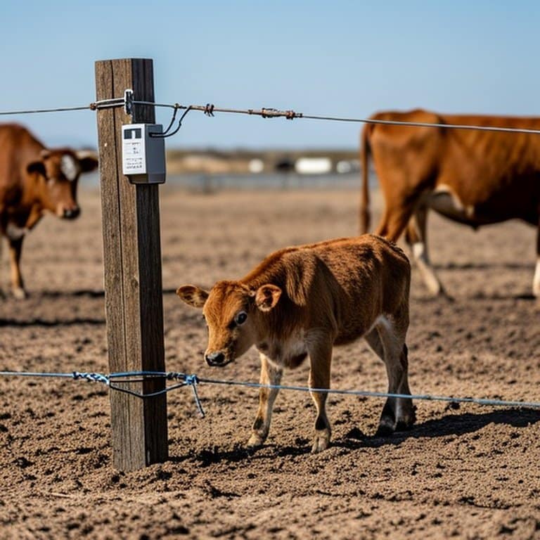 Realistic documentary photo of agricultural cattle pasture showing electric fence failure due to poor grounding Realistic documentary photo of agricultural cattle pasture illustrating electric fence failure from poor grounding