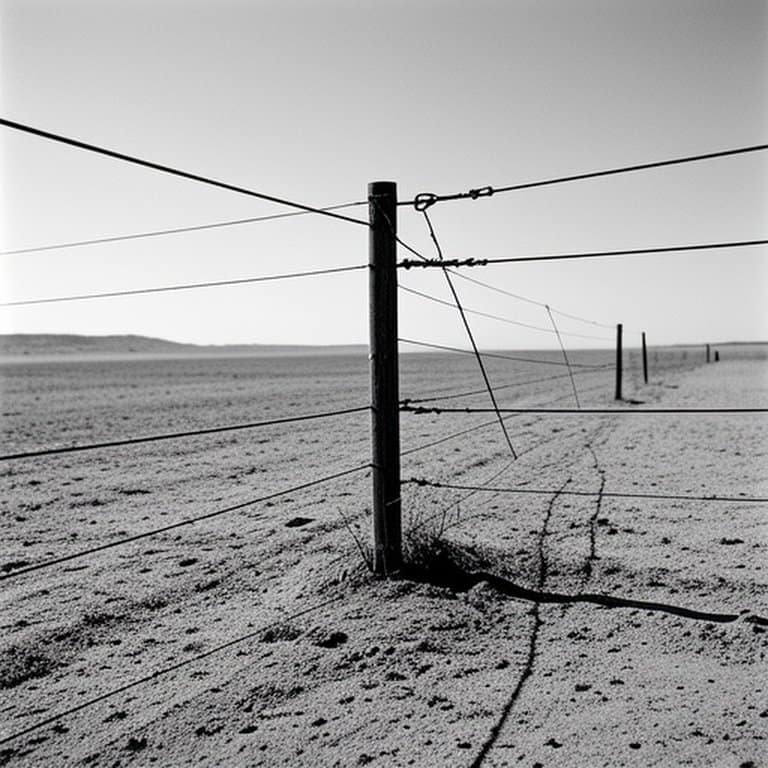 Agricultural fence corner post in open field with structural degradation due to wind pressure and insufficient depth Agricultural fence corner post in open field showing structural degradation from wind exposure and shallow installation