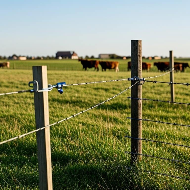 Rural pasture showcasing electric and traditional wire fencing systems to illustrate their roles in livestock containment Rural pasture comparison of electric and traditional wire fencing for livestock management