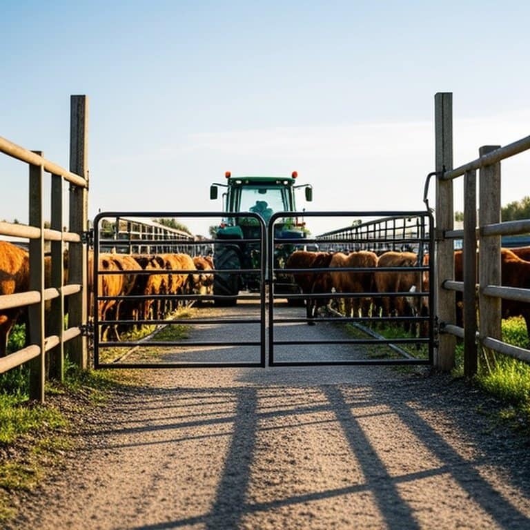 Agricultural fence system with reinforced metal gate and livestock flow demonstration Agricultural fence system with reinforced metal gate and livestock flow demonstration