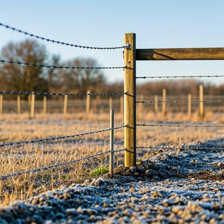 Late autumn agricultural wooden fence installation with frost line embedded post and gravel backfill for winter preparation Late autumn agricultural wooden fence installation with frost line embedded post and gravel backfill for winter preparation