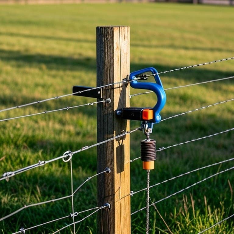 Realistic documentary photograph of livestock fencing installation in sunlit agricultural pasture Realistic documentary photograph of livestock fencing installation in sunlit agricultural pasture
