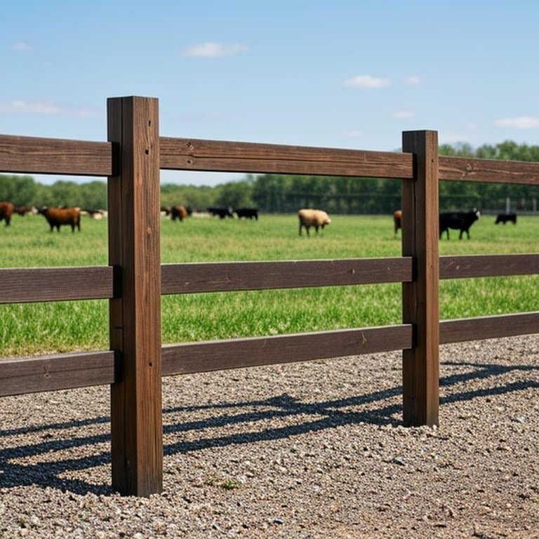 Realistic documentary-style photograph of a well-maintained wooden fence on a farm Realistic documentary-style photograph of a well-maintained wooden fence on a farm