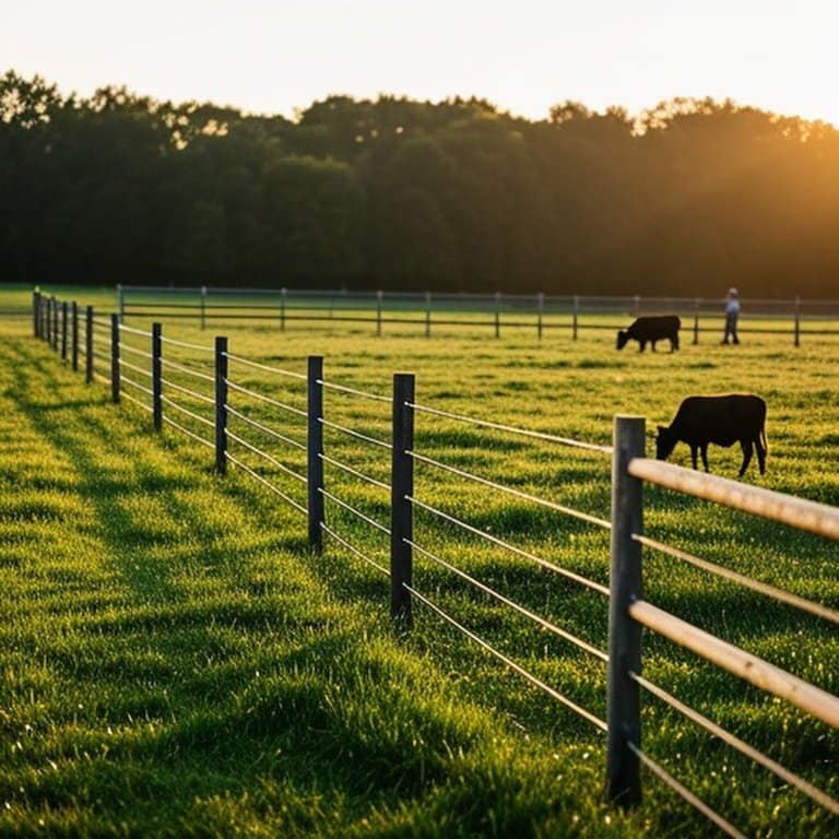 Realistic farm pasture image showing three livestock fencing systems, highlighting composite fencing’s long-term durability and low-maintenance benefits Agricultural farm pasture with three livestock fencing systems, emphasizing composite fencing’s durability and low-maintenance advantage