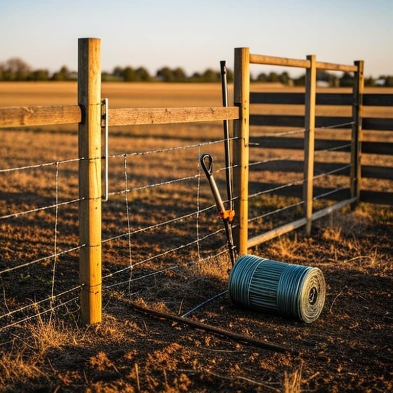 Realistic farm fence construction project in agricultural field at golden hour Realistic farm fence construction project in agricultural field at golden hour