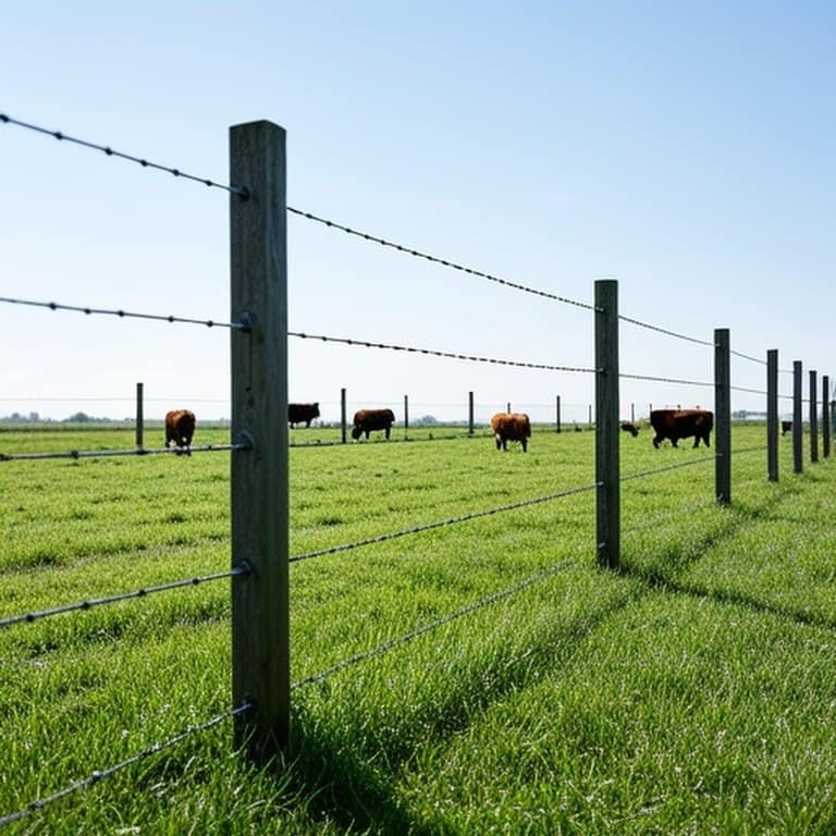 Realistic photograph of pastoral farm pasture with rotational grazing fencing system and cattle grazing under natural daylight Realistic photograph of pastoral farm pasture with rotational grazing fencing system and cattle grazing under natural daylight