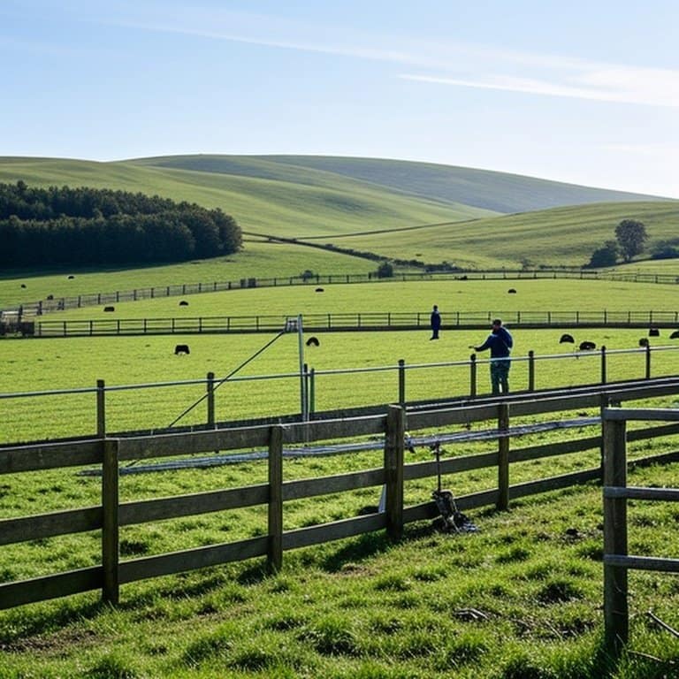 Agricultural farm with perimeter and interior fencing, showcasing phased grazing strategy Agricultural farm with perimeter and interior fencing, showcasing phased grazing strategy