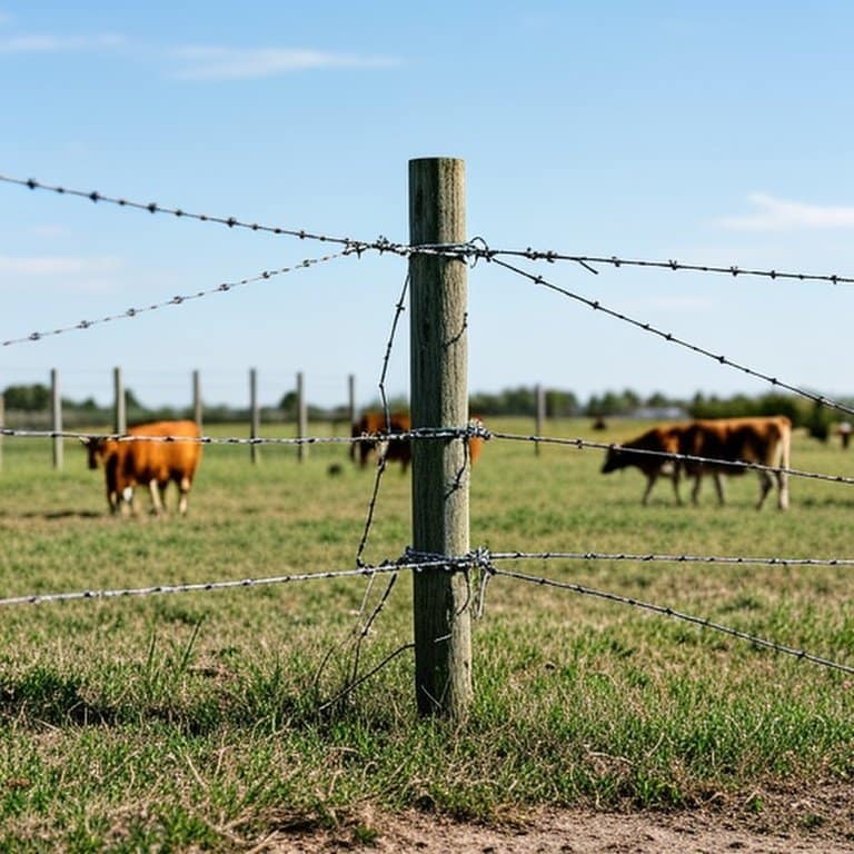 Rural farm with reinforced perimeter and flexible interior fencing for livestock containment and rotational grazing Rural farm with reinforced perimeter and flexible interior fencing for livestock containment and rotational grazing