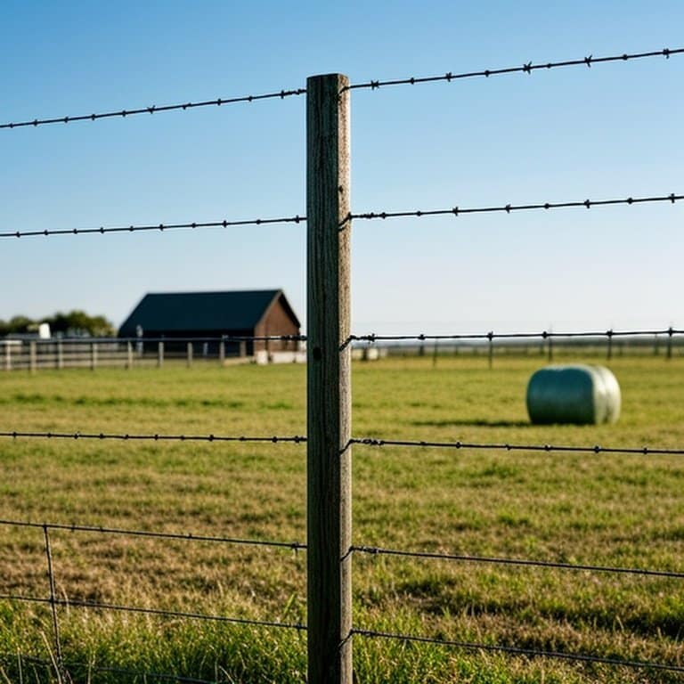 Documentary-style image of a rural farm showcasing contrasting fencing systems Realistic documentary-style photograph of a rural farm with two distinct fenced sections