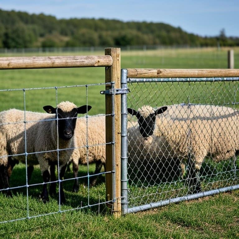 Realistic rural farm scene with welded wire mesh fencing Realistic rural farm scene with welded wire mesh fencing