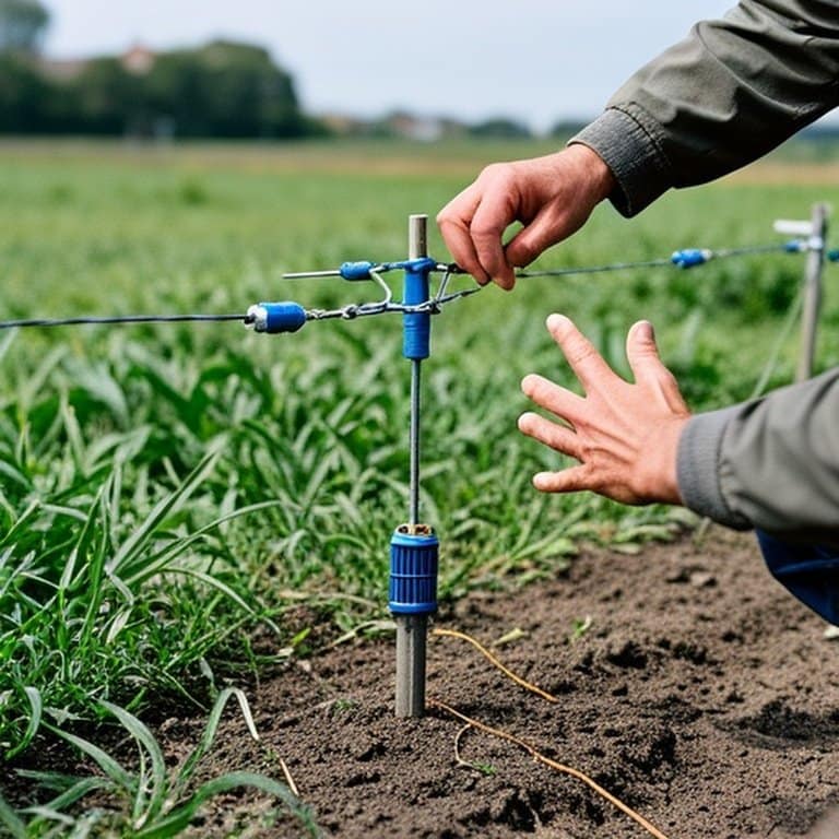 Person reacting to electric fence in rural agricultural field Person reacting to electric fence in rural agricultural field