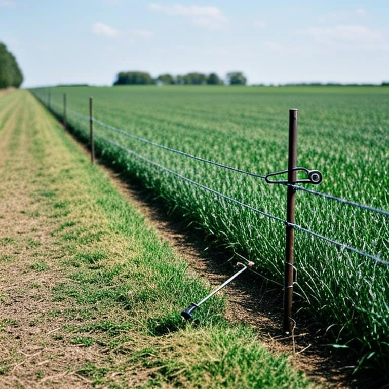 Electric fence maintenance with cleared vegetation strip in agricultural field Electric fence maintenance with cleared vegetation strip in agricultural field