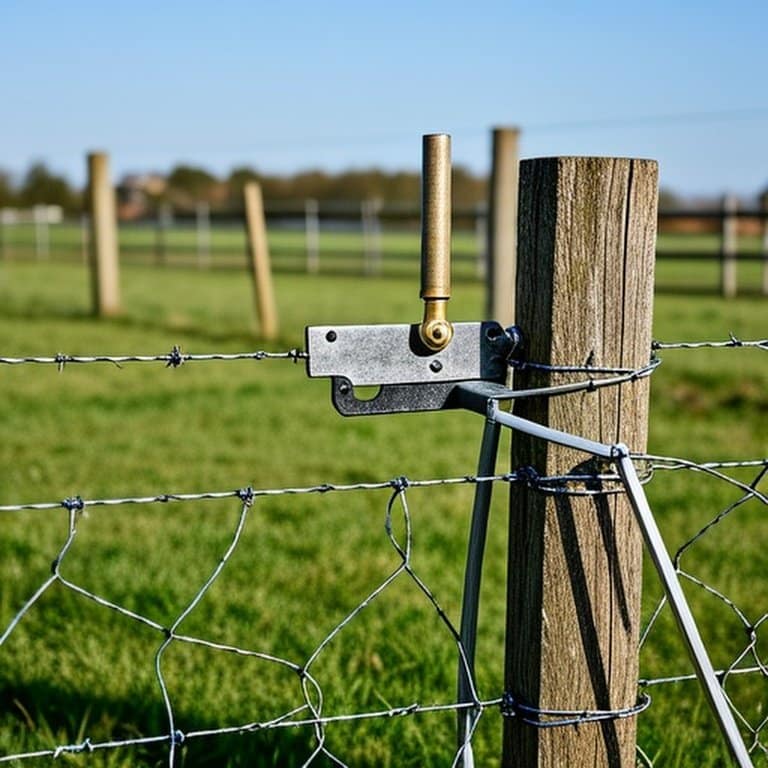 Realistic documentary-style photograph of freshly replaced woven wire fence in farm pasture Newly replaced woven wire fence section in grassy agricultural pasture