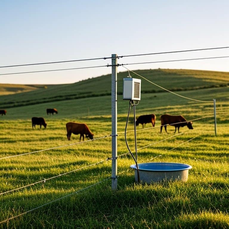 Sunny agricultural pasture with electric cross fencing system for grazing management Sunny agricultural pasture with electric cross fencing system for grazing management