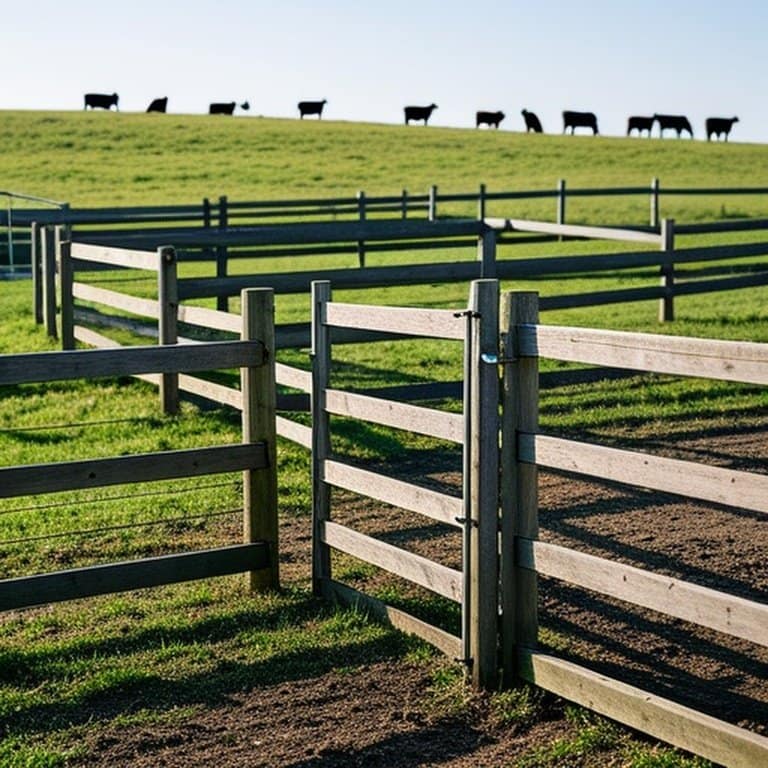Farm perimeter fence in rural agricultural setting showing structural integrity and best practices for fencing design Professional realistic photograph of a well-constructed farm perimeter fence in a rural agricultural setting, demonstrating best practices for farm fencing design to avoid common planning mistakes