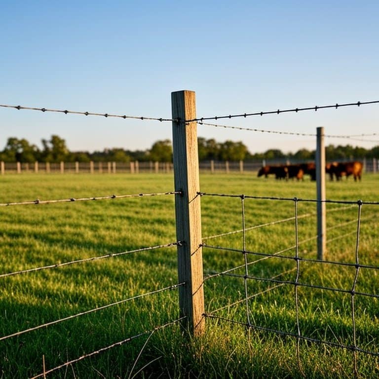 Photorealistic documentary-style image of sunlit agricultural pasture with two adjacent fenced sections, highlighting fencing durability and containment differences Photorealistic documentary-style image of sunlit agricultural pasture with two adjacent fenced sections, illustrating different fencing types for livestock containment
